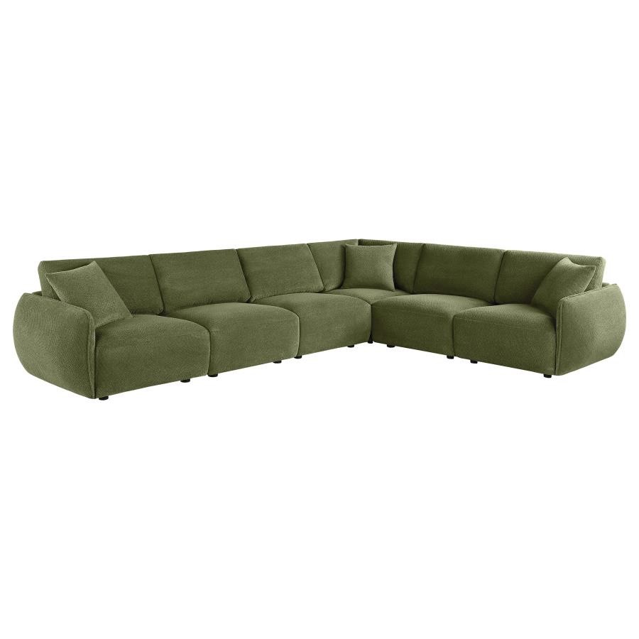 L-SHAPED 6 PC GREEN CHENILLE LOW PROFILE SOFA SECTIONAL LIVING ROOM FURNITURE gallery