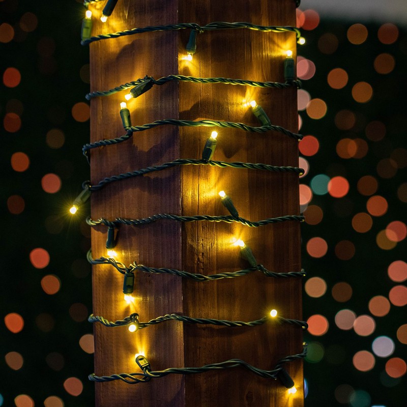 100 Light LED Christmas Mini Light Set, Patio Light, Warm White, Green Wire, 50’ gallery