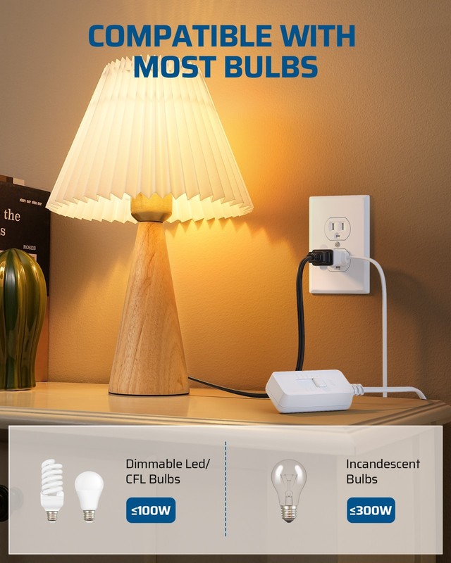 DEWENWILS Plug in Dimmer Switch for Lamp, 100W LED 300W Incandescent, 5FT Cord gallery