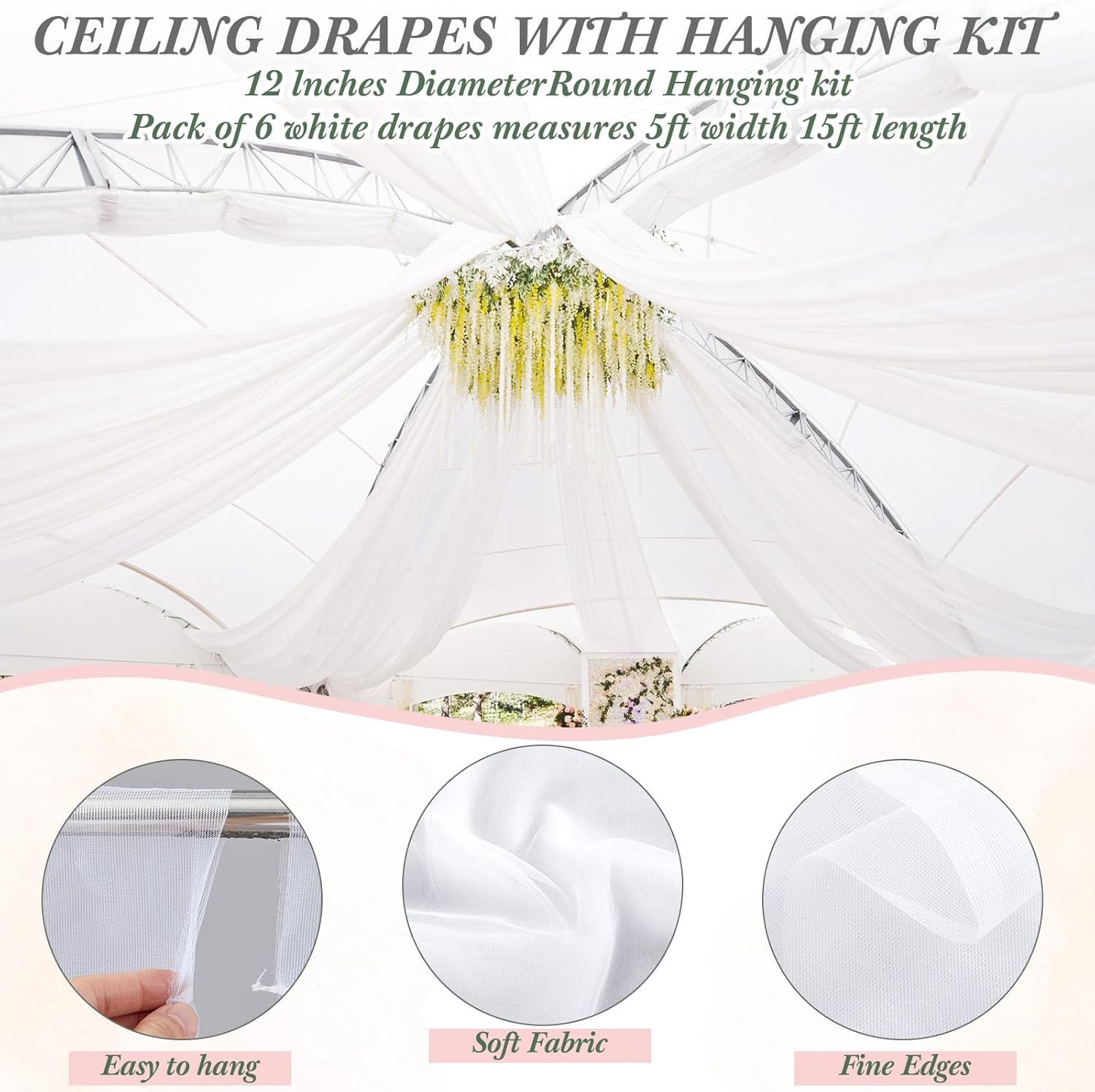 Elegant 5x20ft Ceiling Drapes Kit with White Chiffon for Weddings & Events gallery