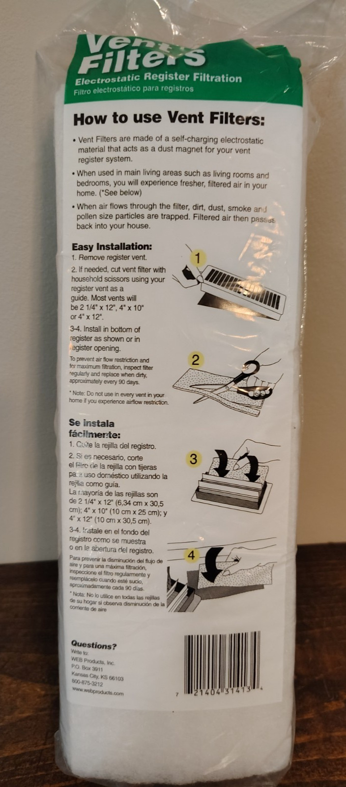WEB Electrostatic Trim-to-Fit Vent Filters 12 Pack 4x12 in gallery