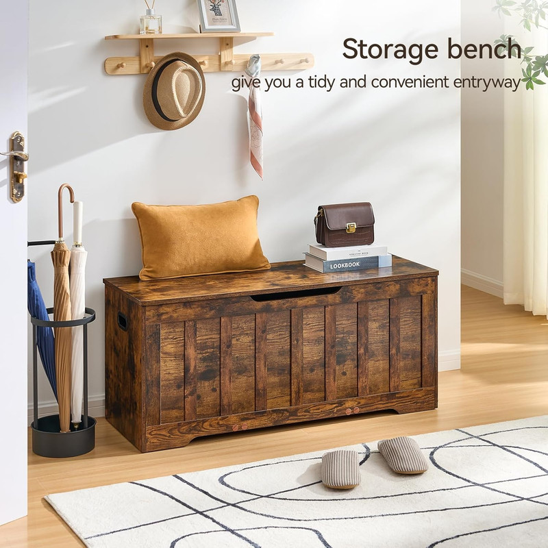 43.3"Storage Chest Extra Large,Storage Trunk with 2 Safety Hinges,Wooden Storage gallery