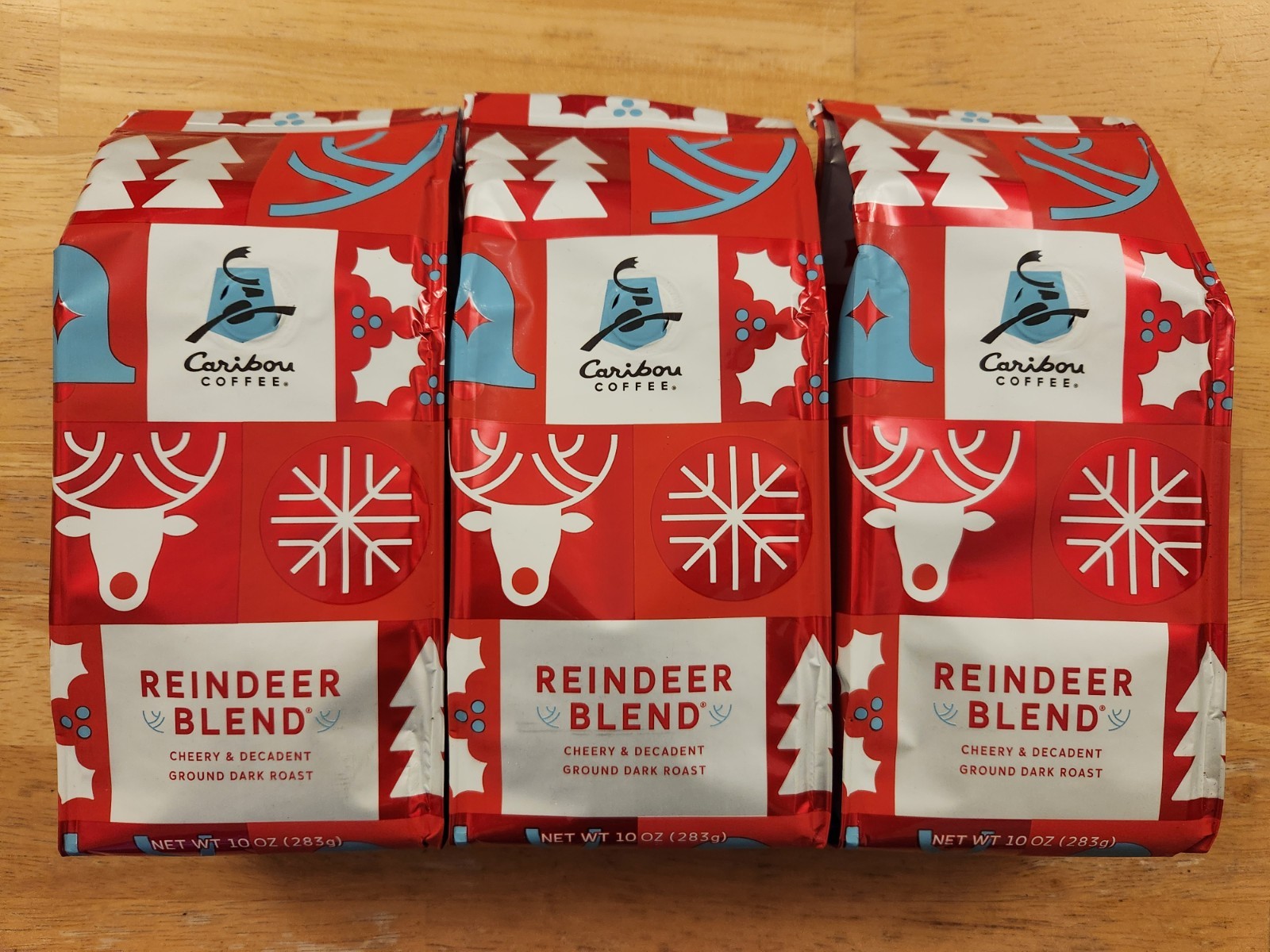 Caribou Reindeer Blend Cheery & Decadent Dark Roast Ground Coffee Lot Of 3 Bags gallery