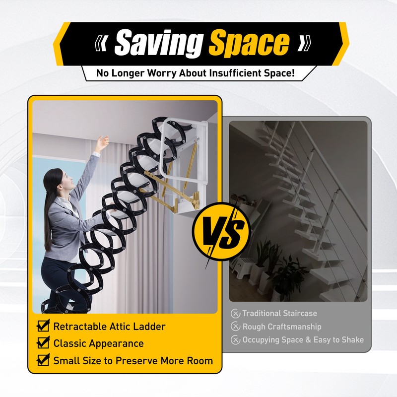 10ft Pull Down Folding Attic Ladder 12 Steps Anti-slip Wall-mounted Stairs gallery