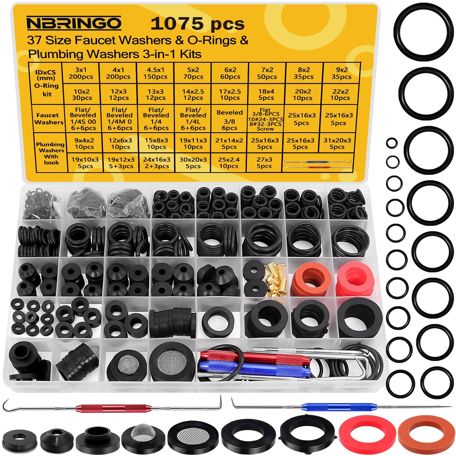 1075 PCS 37 Sizes 3in1 Universal Plumbing Repair Includes ORings, Faucet Wash... gallery