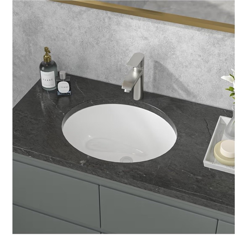 Oval Vessel Undermount Bathroom Sink - 18X15 Inch, White Ceramic, Modern Art Bas gallery