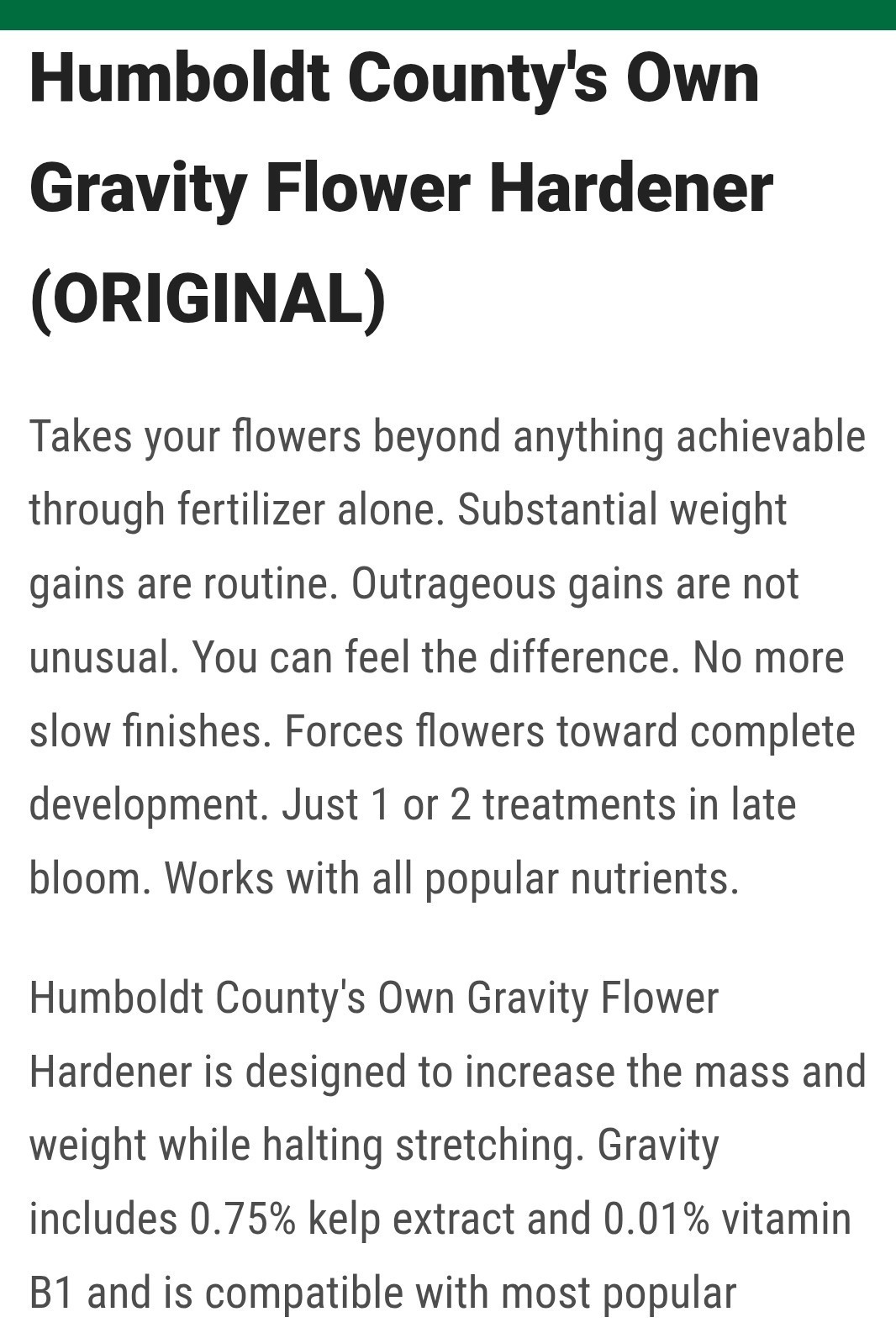 Humboldt County's Own Gravity Flower Hardener Liquid 1 Gal Kelp Vitamin B1 gallery