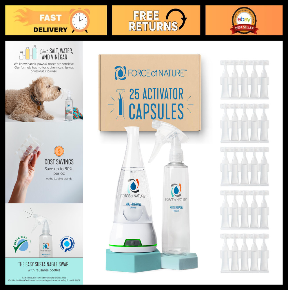 Multi-Purpose Cleaner & Deodorizer Bundle - Reusable Bottle, 25 Refills, Toxin-F