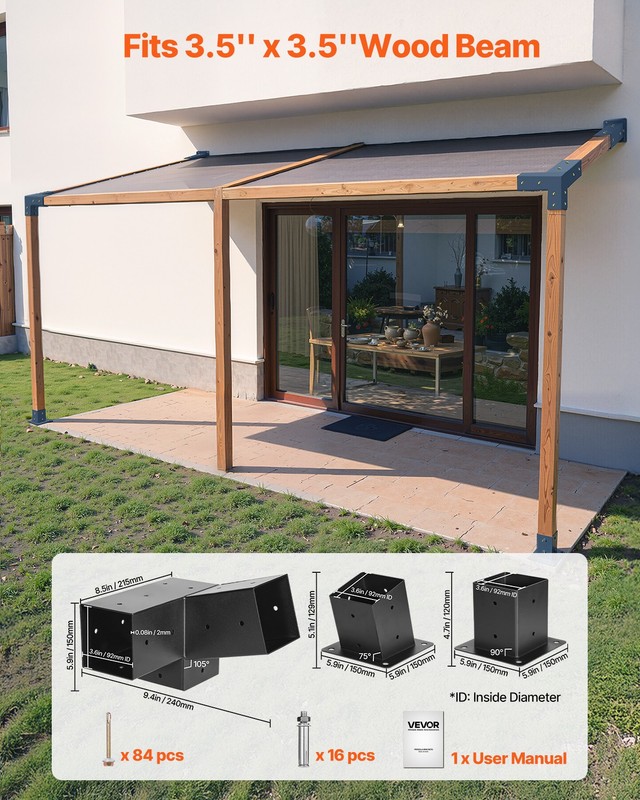 VEVOR 4x4 Inch Pergola Bracket Kit Inner 3.5x3.5 3-Way Slanted Brackets DIY Post gallery