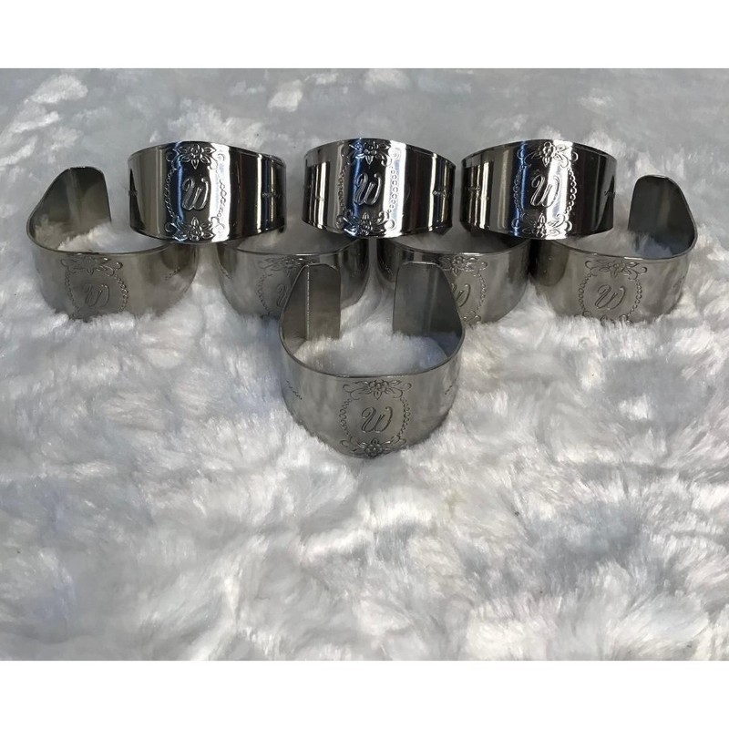 Custom Craft Monogrammed "W" Napkin Rings Stainless Steel (8) & Napkins Classic gallery