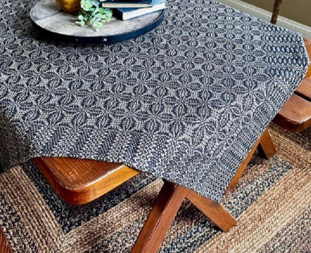 NEW PRIMITIVE TABLE SQUARE BLACK TAN WOVEN 34" x 34" WICKFORD Farmhouse Country