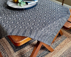 NEW PRIMITIVE TABLE SQUARE BLACK TAN WOVEN 34″ x 34″ WICKFORD Farmhouse Country