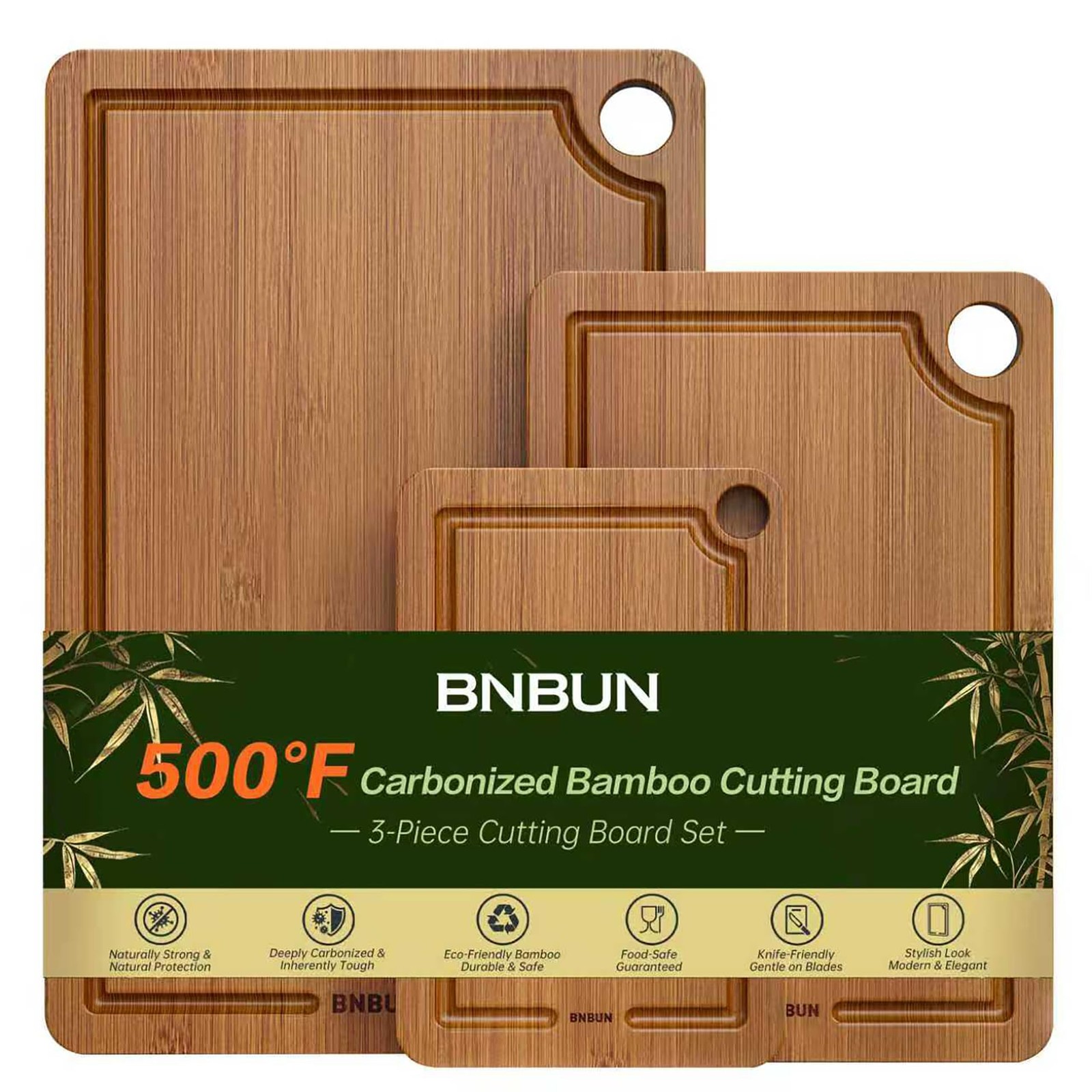 Bamboo Cutting Board for Kitchen – 3-Piece Wooden Boards with Juice Grooves, ... gallery