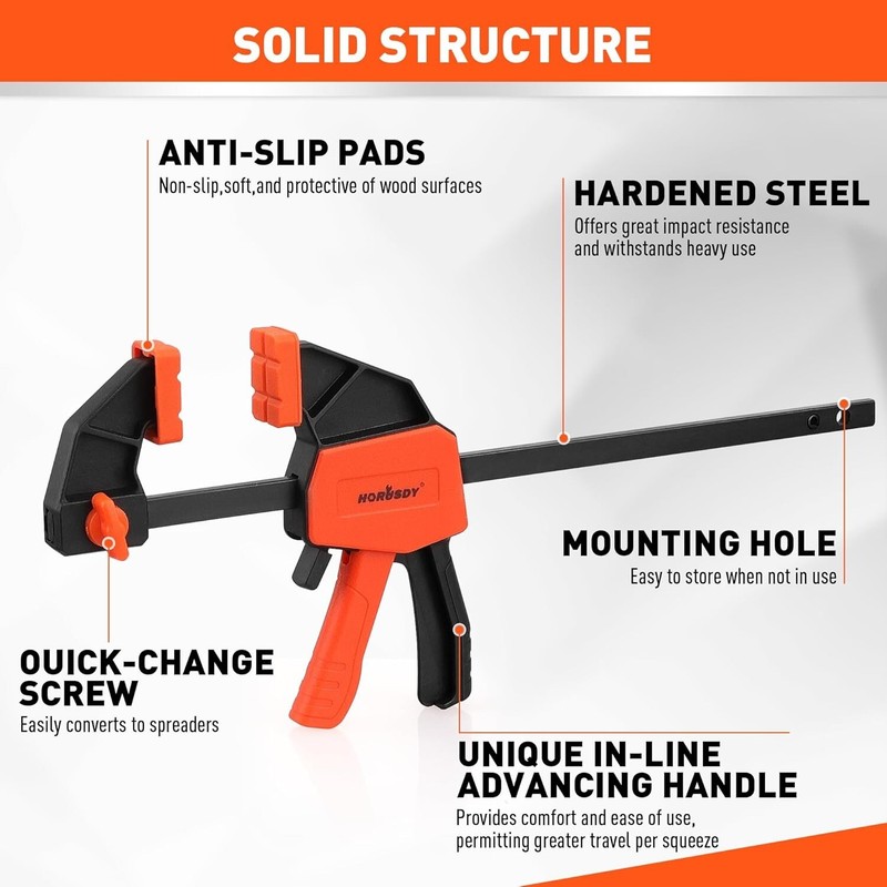 Quick-Adjust 6in Bar Clamps - 2 Pack with 75 lbs Load Capacity for Woodwork gallery