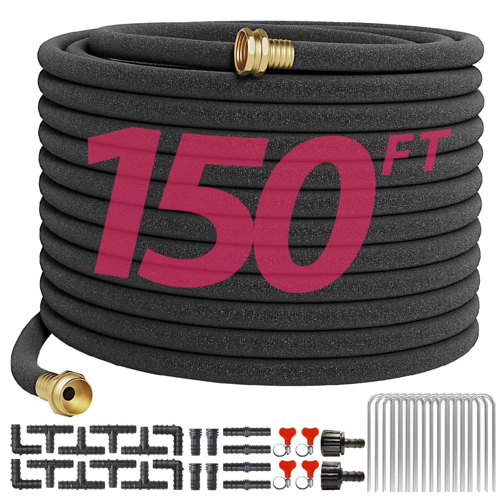 Araiozora Soaker Hose 150FT 1/2 Inch Premium Kit with Solid Brass Connectors & gallery