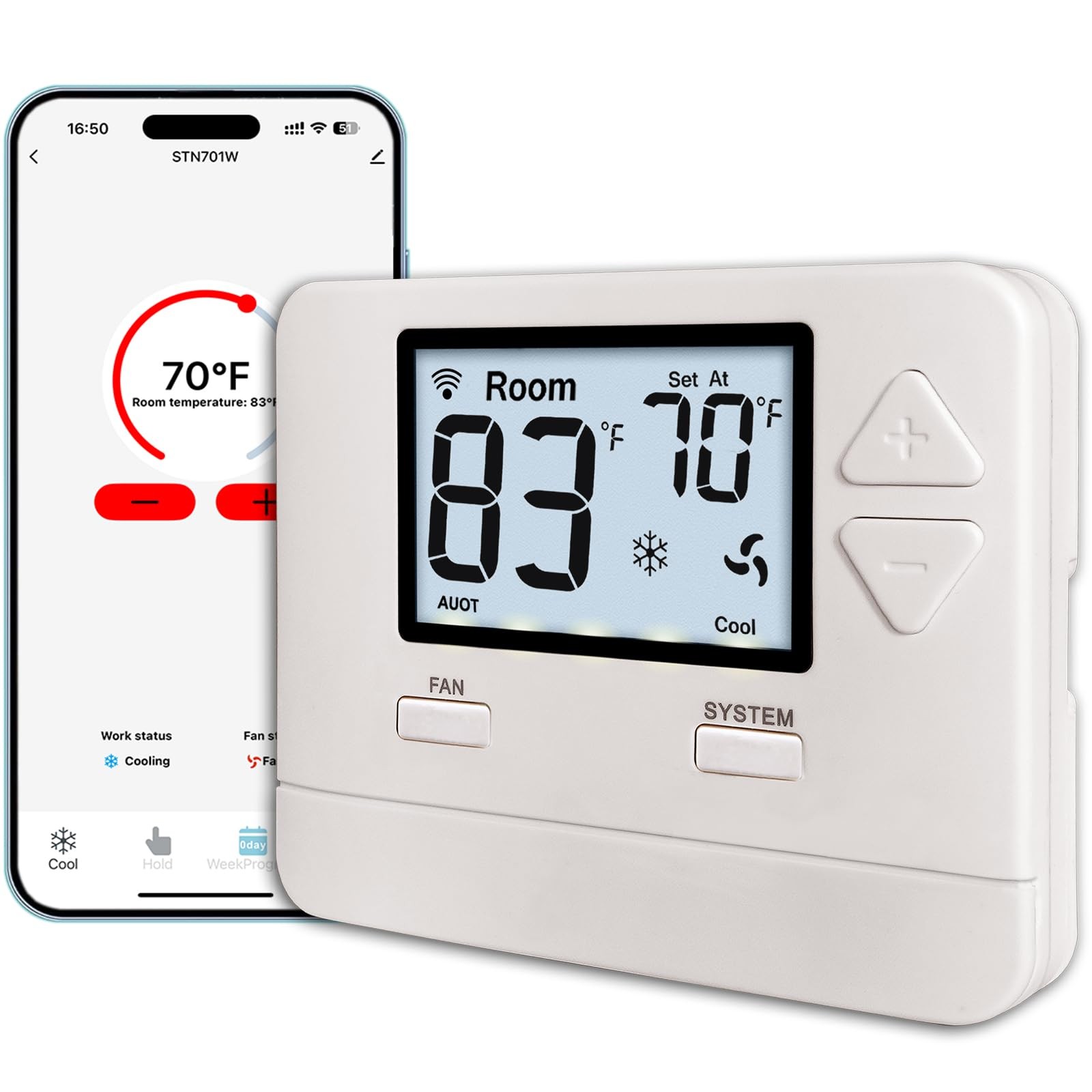 Heagstat WiFi Thermostat for Home, Single-Stage 1 Heat 1 Cool Only, Off-white gallery