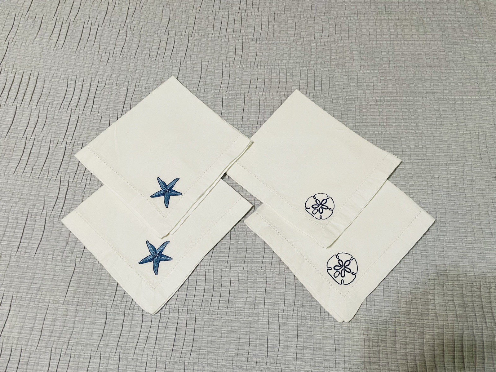 Ocean Theme Cream Color Linen Dinner Napkins Hemstitching Set of 4 gallery