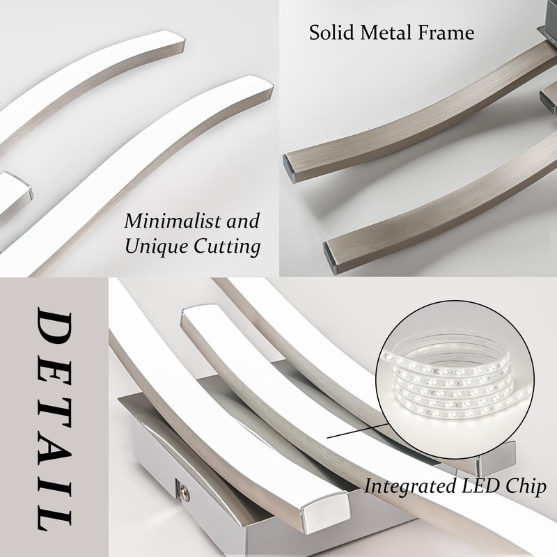 Modern Dimmable Ceiling Light Curved 3 Light 22.5 in Minimalist Flush Mount C... gallery