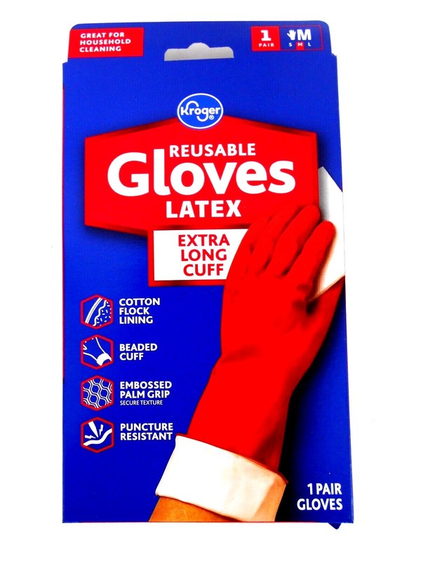 3 PAIRS MEDIUM Comfort REUSABLE Gloves EXTRA LONG CUFF Superior Protection, RED gallery