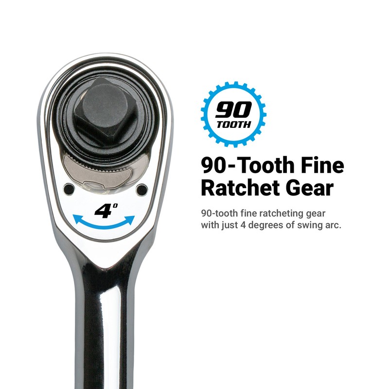 Capri Tools Fine 90-Tooth Ratchet, Extra Long Handle, 1/4, 3/8, 1/2-in Drive gallery