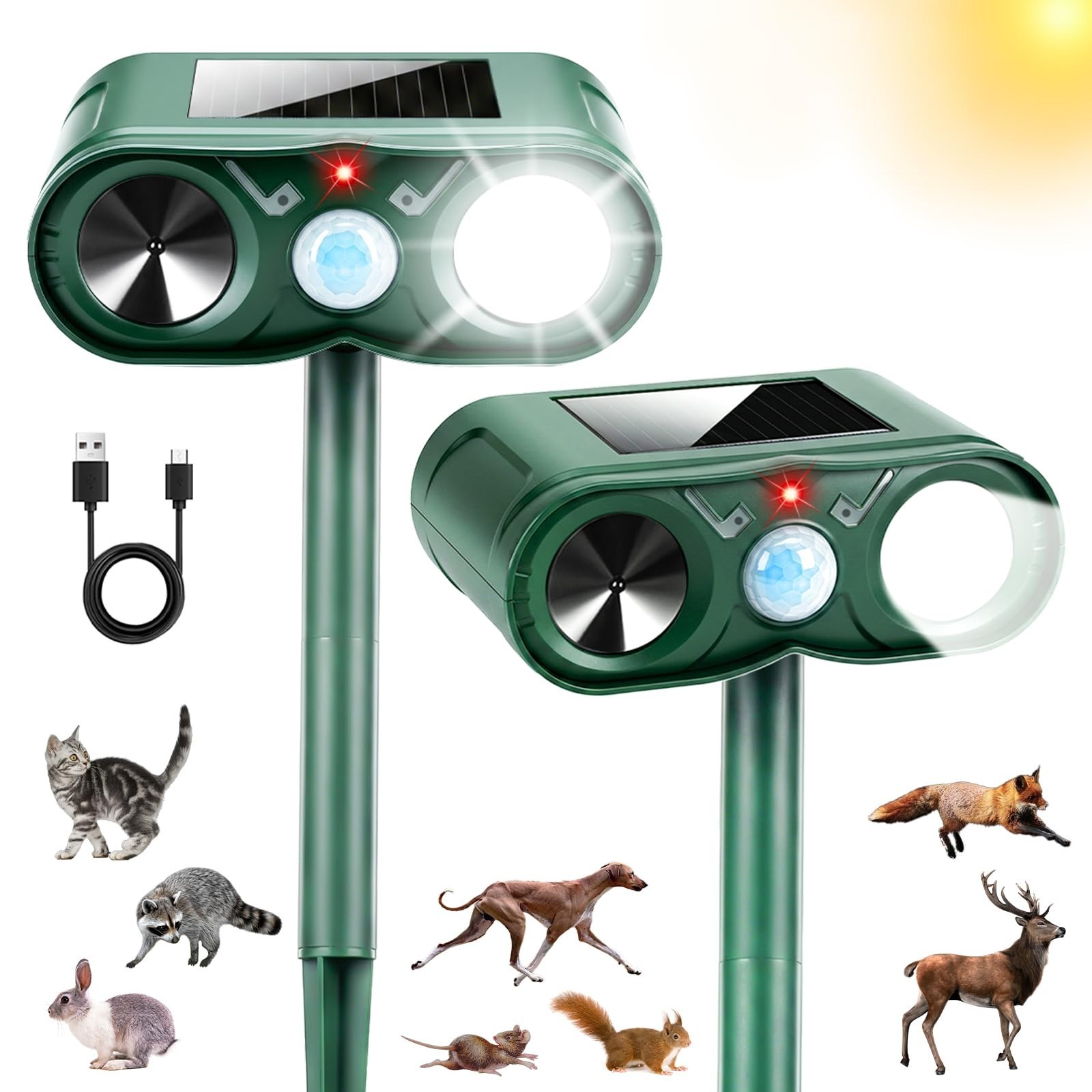Solar Ultrasonic Animal Repeller - Motion Sensor, USB Charging, Waterproof Deter gallery