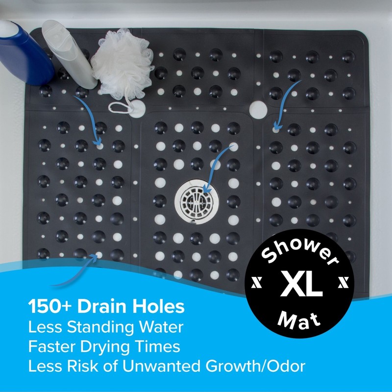 65% MORE COVERAGE! SlipX Solutions Solid Black Extra Large Shower Mat (27") gallery