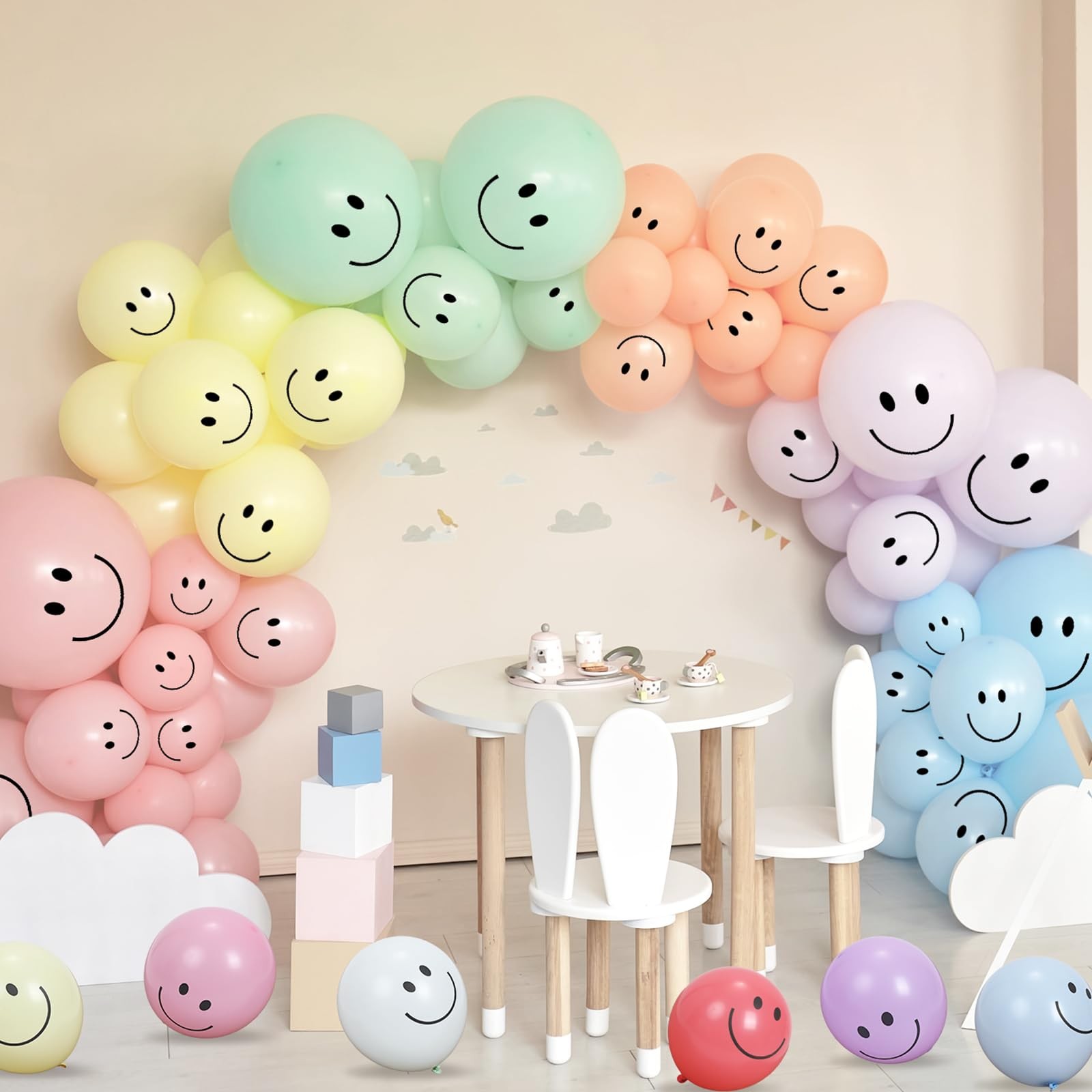 Sratte 100 Pcs 12 Inch Smile Face Balloons Assorted Pastel Unicorn Rainbow Mo... gallery
