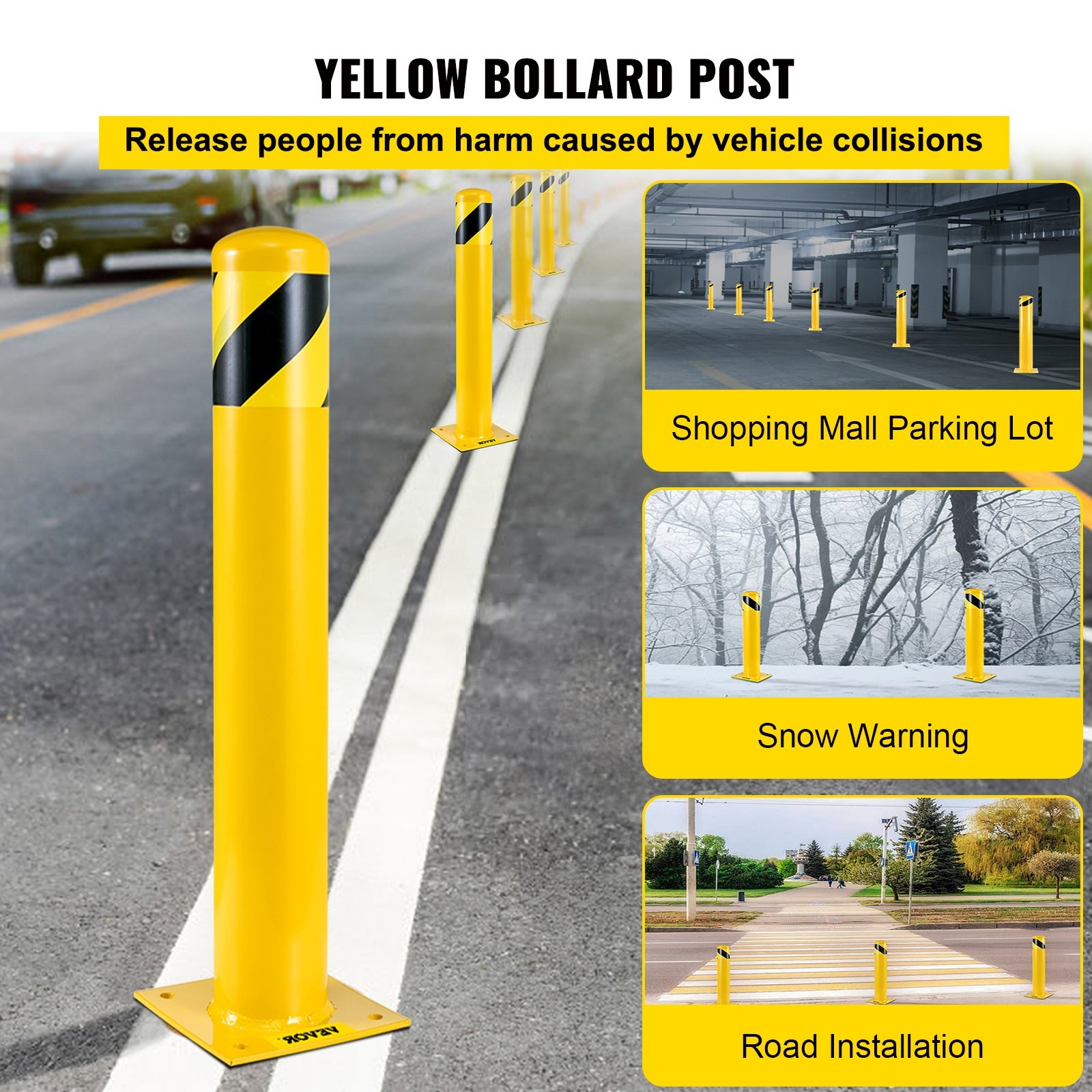Safety Bollard, 36 Inch Height Bollard Post, 5.5 Inch Diameter Steel Pipe Safety gallery