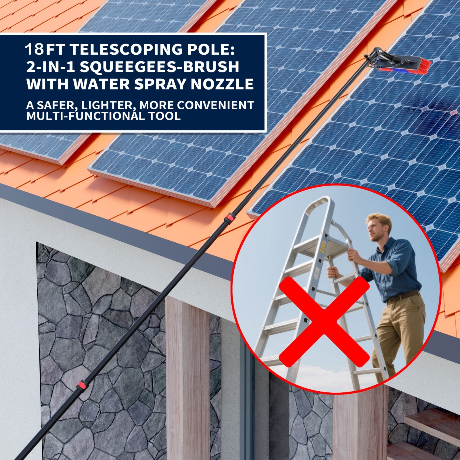 24FT Water Fed Pole Kit-Window Cleaning Brush,Squeegee Tool for Glass,Cars ,Wall gallery