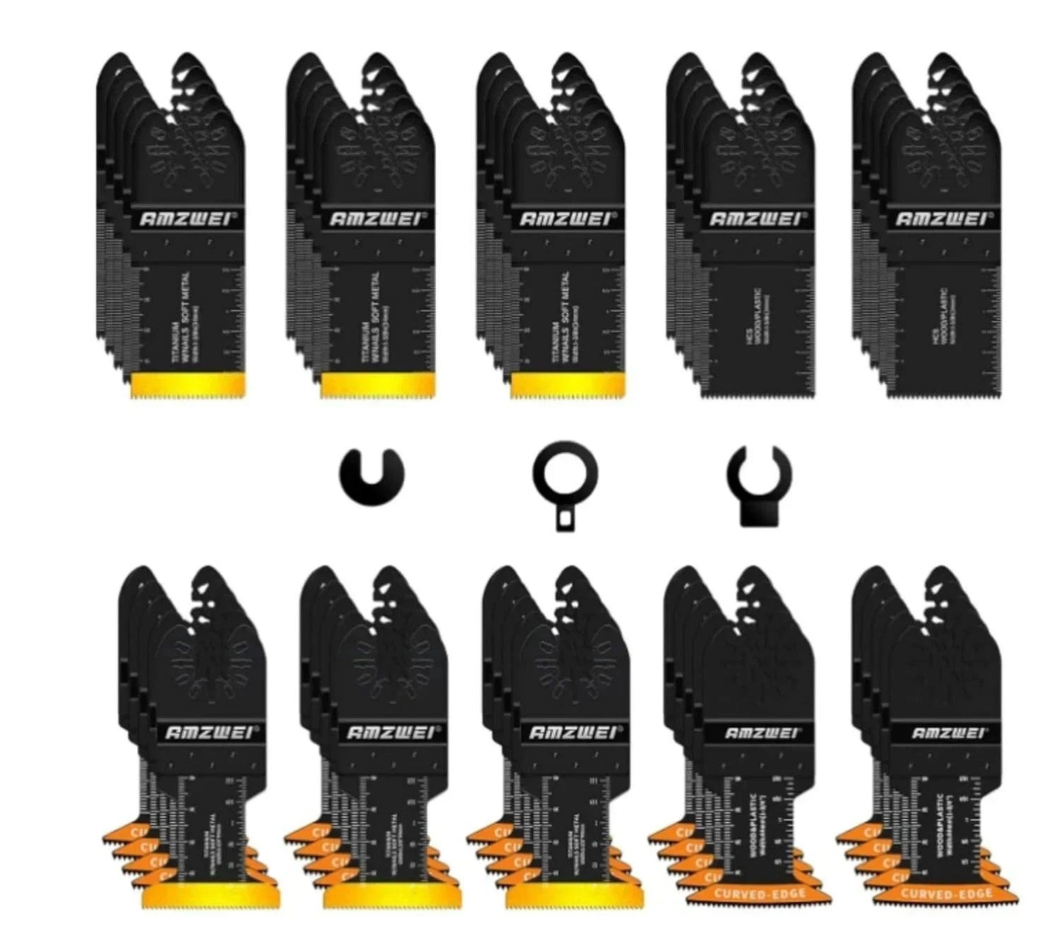 50PCS Titanium Oscillating Tool Blades, Curved Edge Oscillating Saw Blades for M gallery