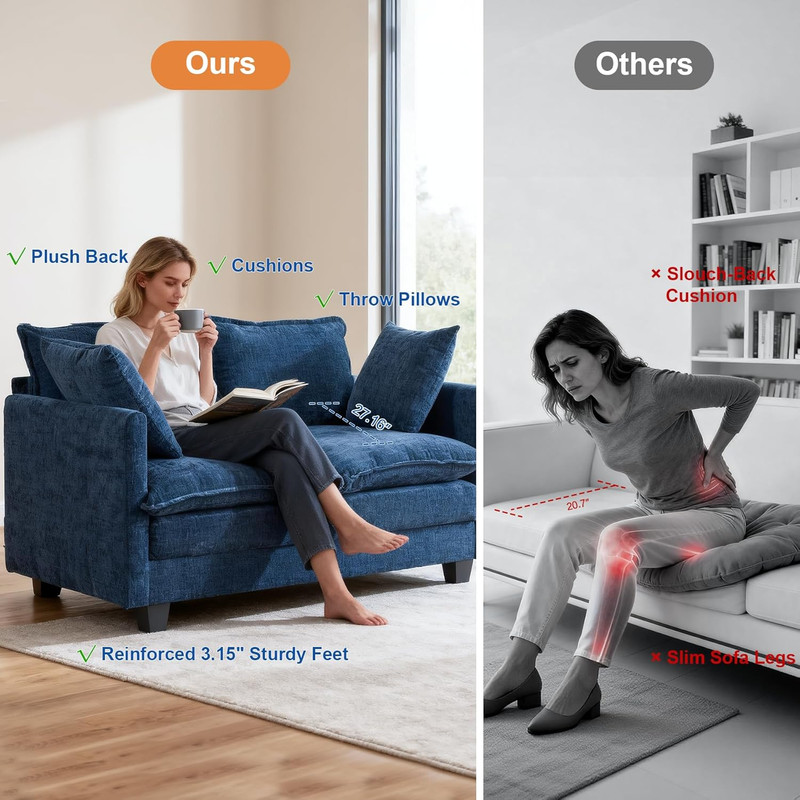 Loveseat Sofa Cloud Sofa Couch 50'', Modern Loveseats 2 Seat Couch 27" Deep Seat gallery