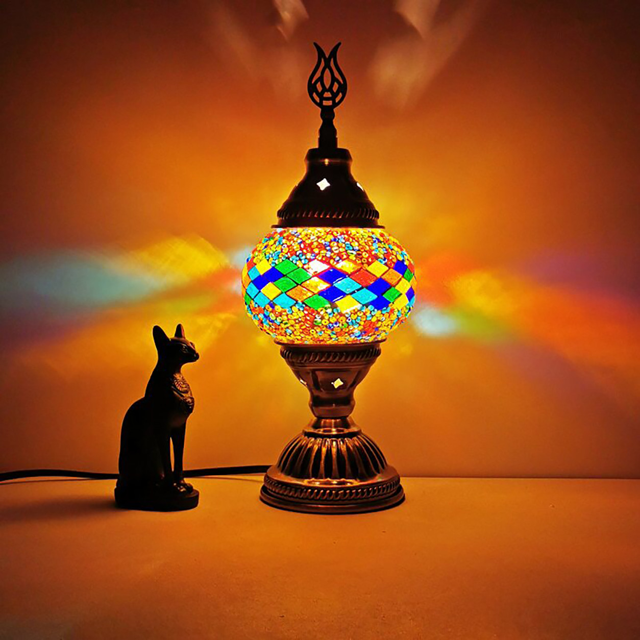 Turkish Mosaic Table Lamp Yellow Moroccan Glass Bedside Accent Night Light gallery