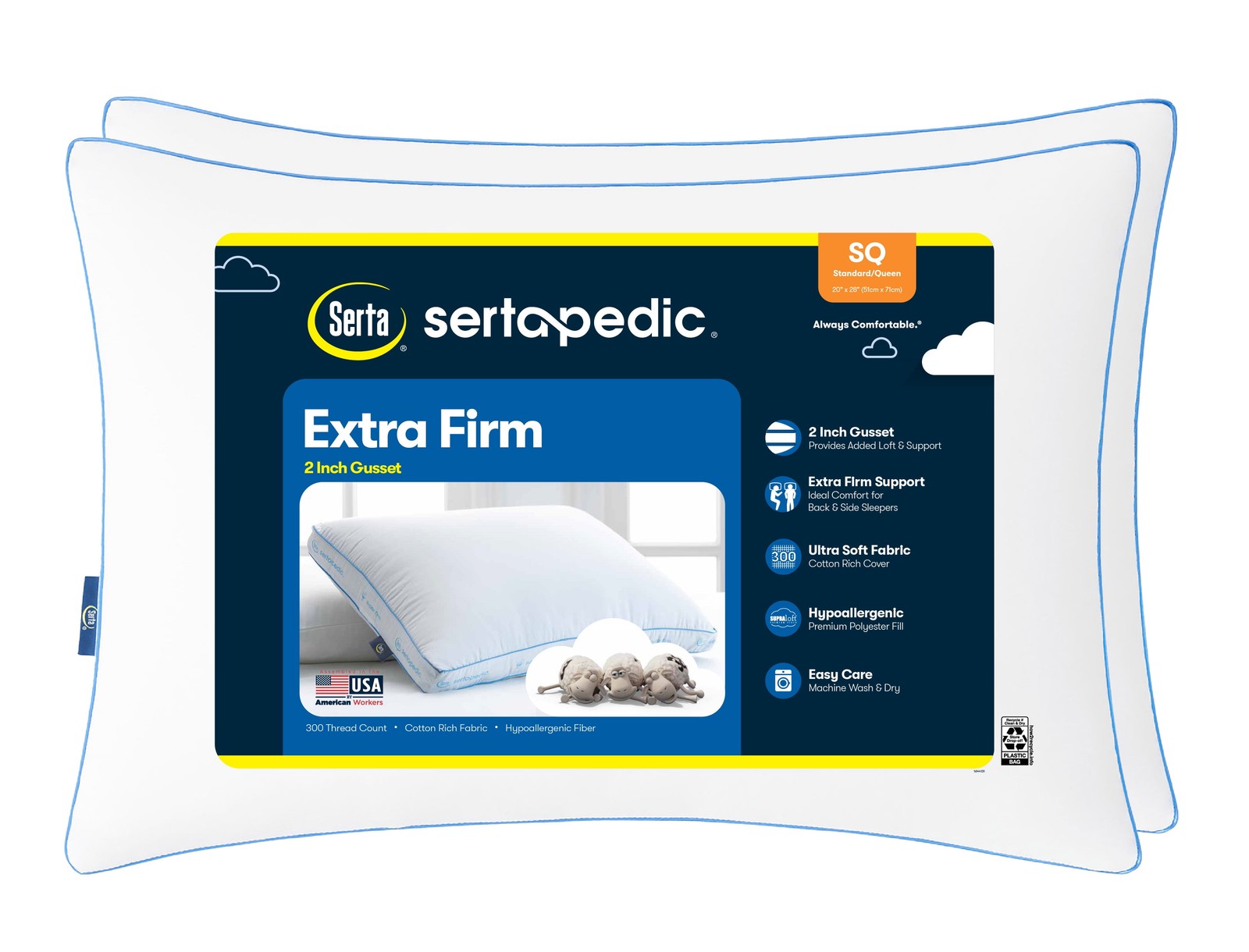 pedic Extra Firm Pillow, Standard/Queen, 2 Pack, Hypoallergenic gallery