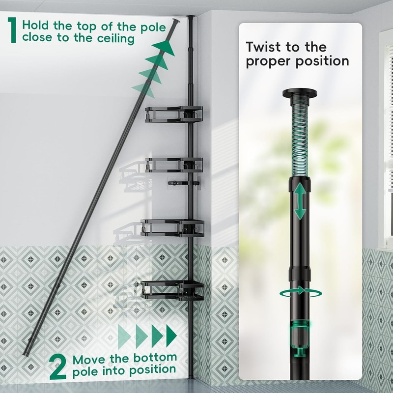 4-tier Adjustable Corner Shower Caddy Organizer with Hook Rustproof Tension Pole gallery