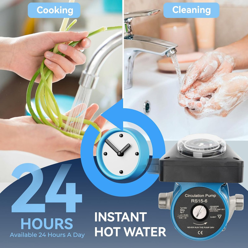 Hot Water Recirculating Pump Kit for Tank Water Heaters – Programmable Timer, Tw gallery