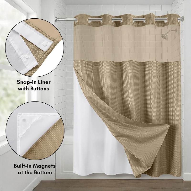 72x75 Hookless Waffle Pattern Shower Curtain - Water-Resistant Long Shower gallery