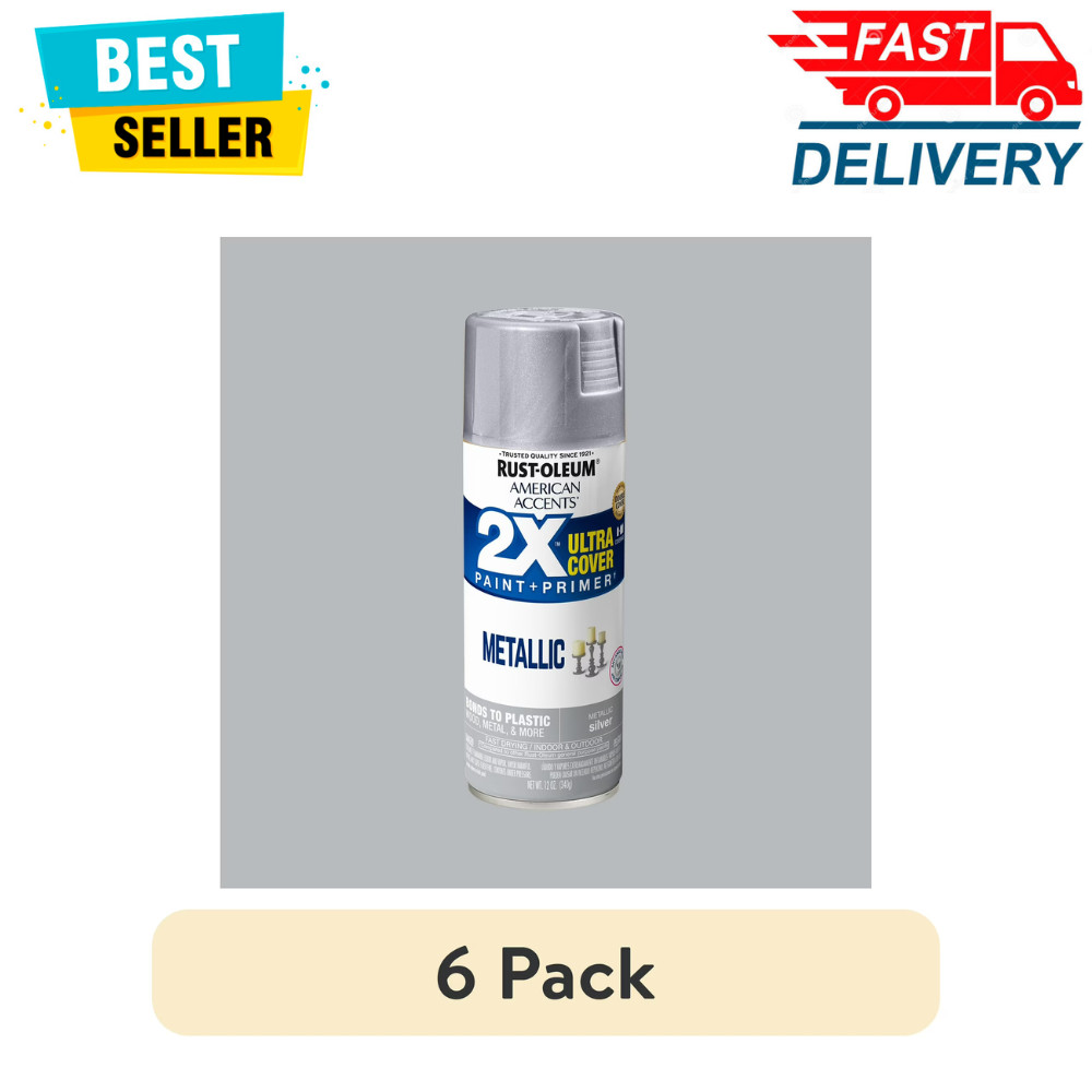 6 Pack Rust-Oleum Silver Metallic Spray Paint, American Accents 2X Ultra, 12 oz gallery