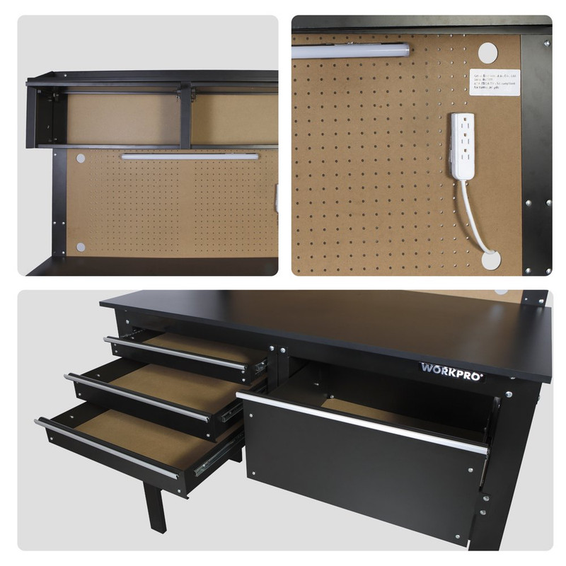 GARAGE WORKBENCH CABINET COMBO 4-Ft with Light and Tool Pegboard, Steel, Wood gallery