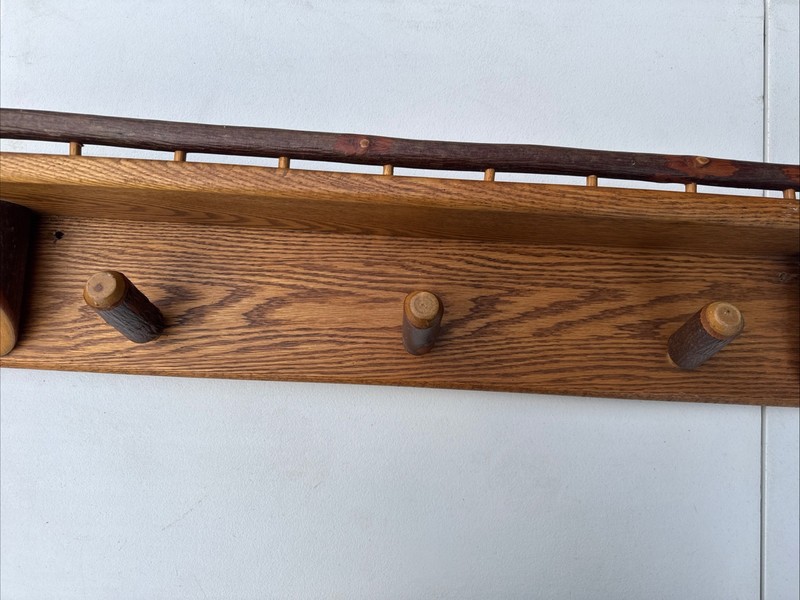 36” Solid Oak Wall Hanging Display Shelf Amish Made Coat Rack Cabin Farmhouse gallery