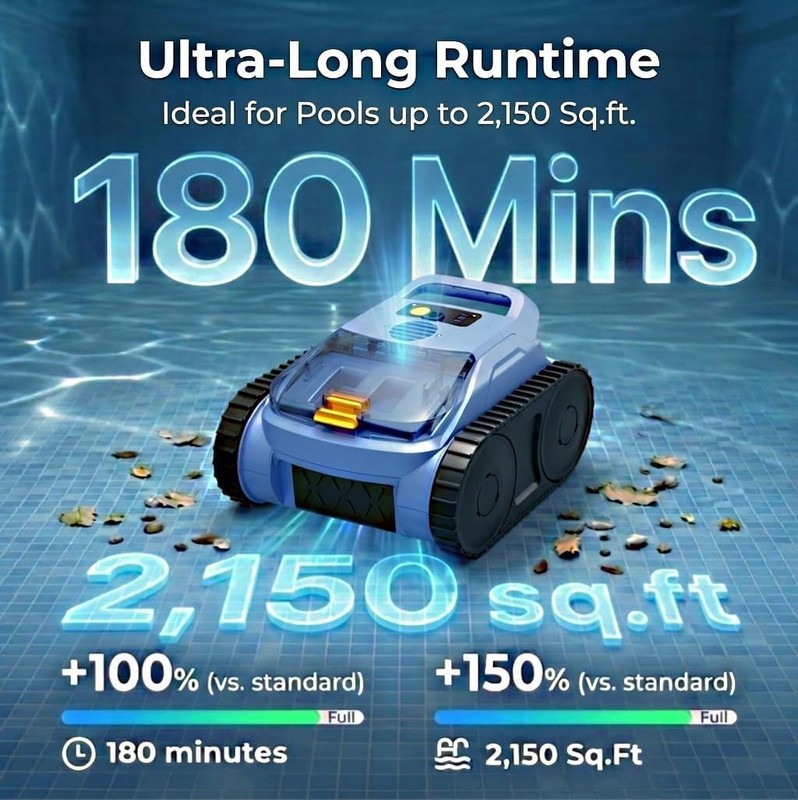 Seauto Cordless Robotic Pool Vacuum For Inground Pools Floor+Wall+Waterline USED gallery