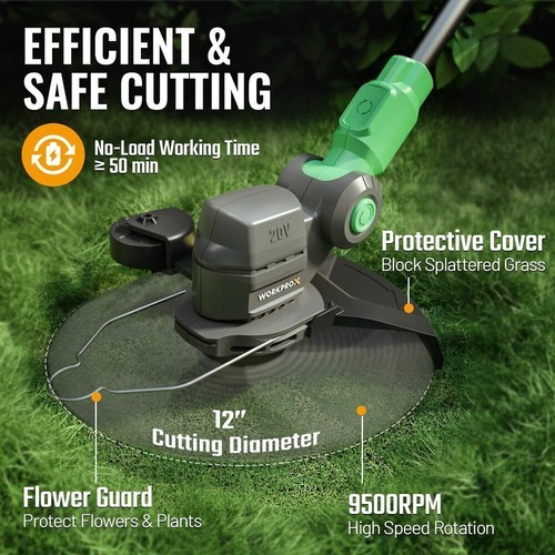 WORKPROX 20V Cordless String Trimmer/Edger 9500RPM 12" Cut 4A Battery Spool Line gallery
