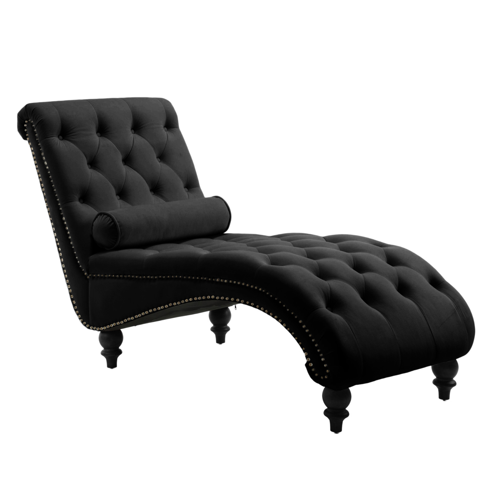 Classic Velvet Button Tufted Chaise Lounge Recliner Armless Sofa Chair w/ Pillow gallery