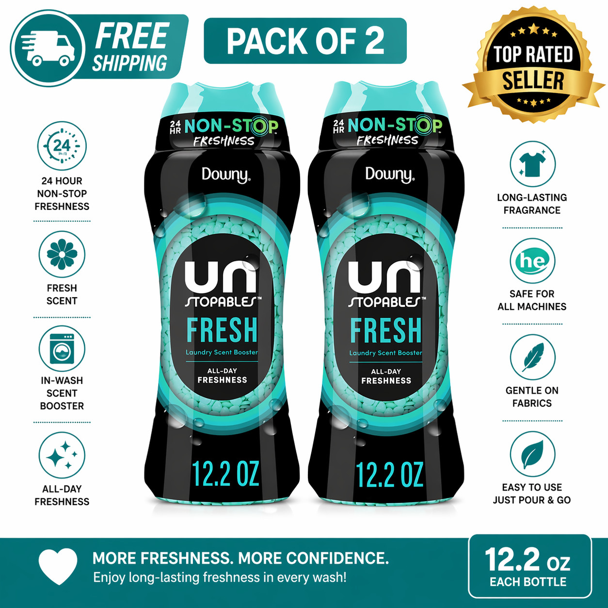 Downy Unstopables Laundry Beads 12.2 oz Pack of 2 Fresh Scent Boost gallery