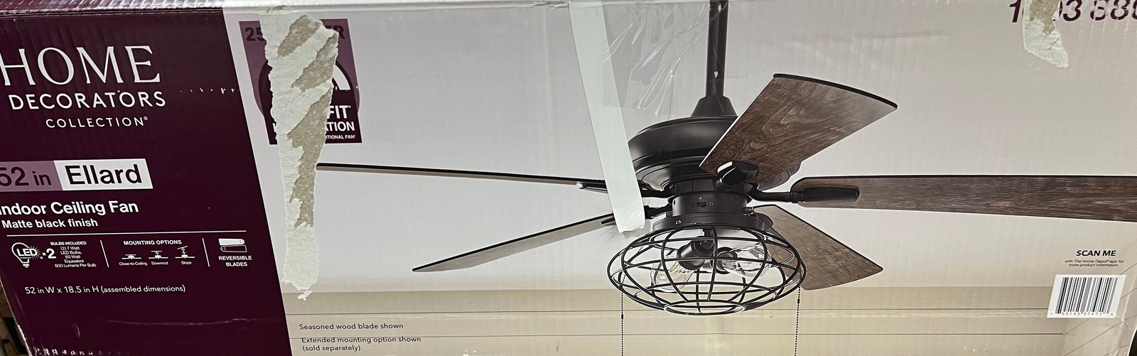 Home Decorators Collection Ellard 52 in. LED Matte Black Ceiling Fan New (OPEN) gallery