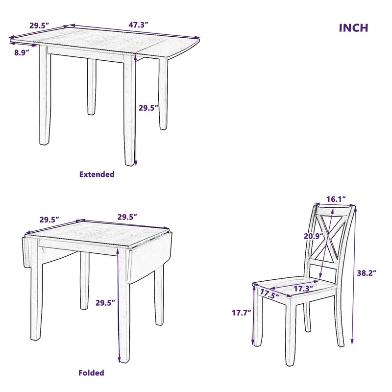 3 Piece Dining Table Set Extendable Table w/ 2 Chair Kitchen Breakfast Furniture gallery