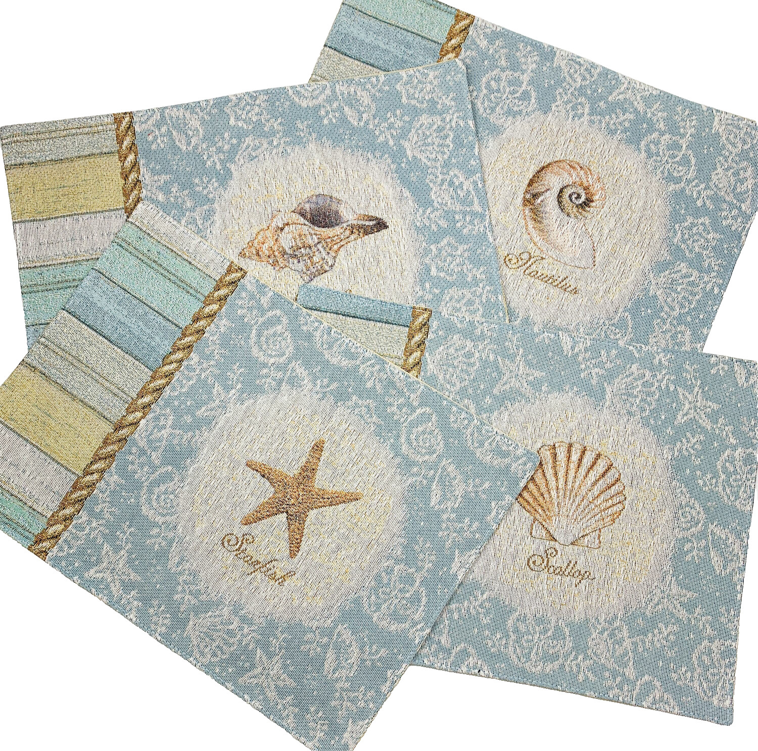 Seashells By The Seashore Starfish Scallop Nautilus Tapestry Placemats Set of 4 gallery