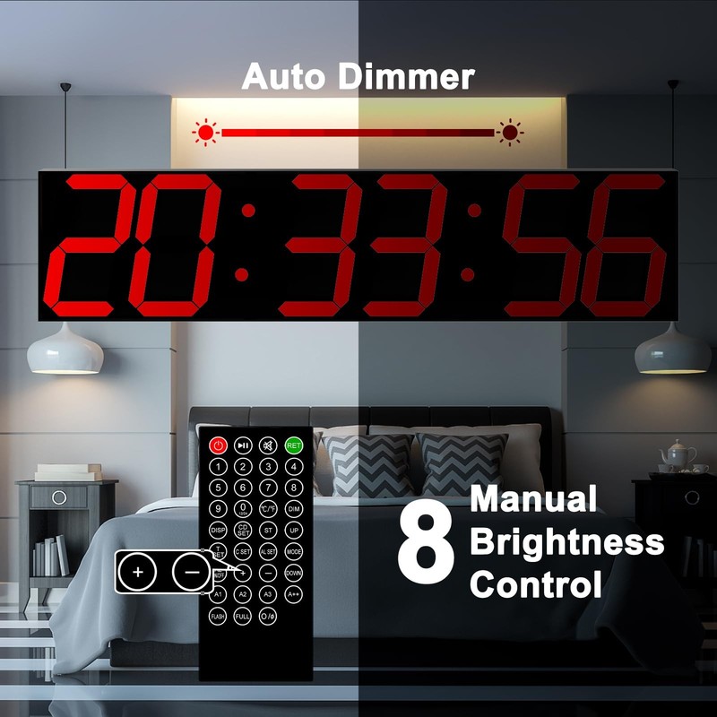 CHKOSDA Digital Wall Clock, Oversize Led Digital Clock Large Display with Aut... gallery