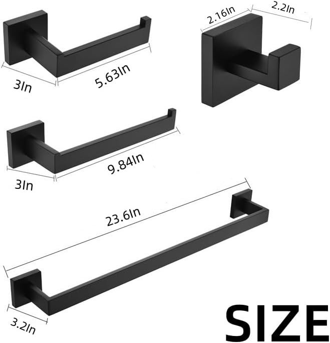 4-Pieces Matte Black Bathroom Hardware Accessories Set 24 Inch Towel Bar Towe gallery