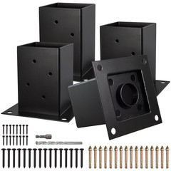 (4 PCS) 4X4 Post Anchor Base with Bottom Drainage Hole, Black Powder Coated Bra