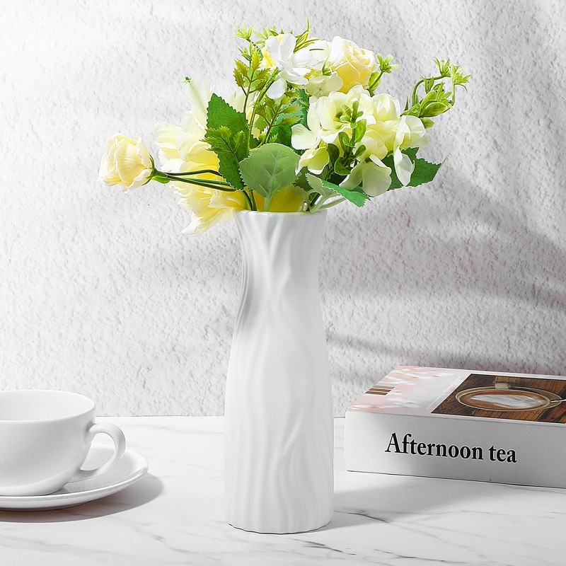 White Tall Conic Composite Plastic Floral Vase Unbreakable Centerpieces 12 PCS gallery